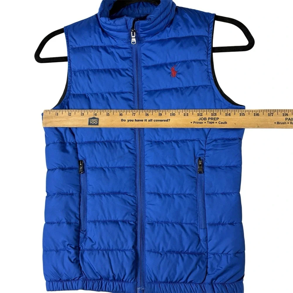 Polo Ralph Lauren Puffer Vest Jacket Boys 7 Blue Red Pony Logo Full Zip Quilted